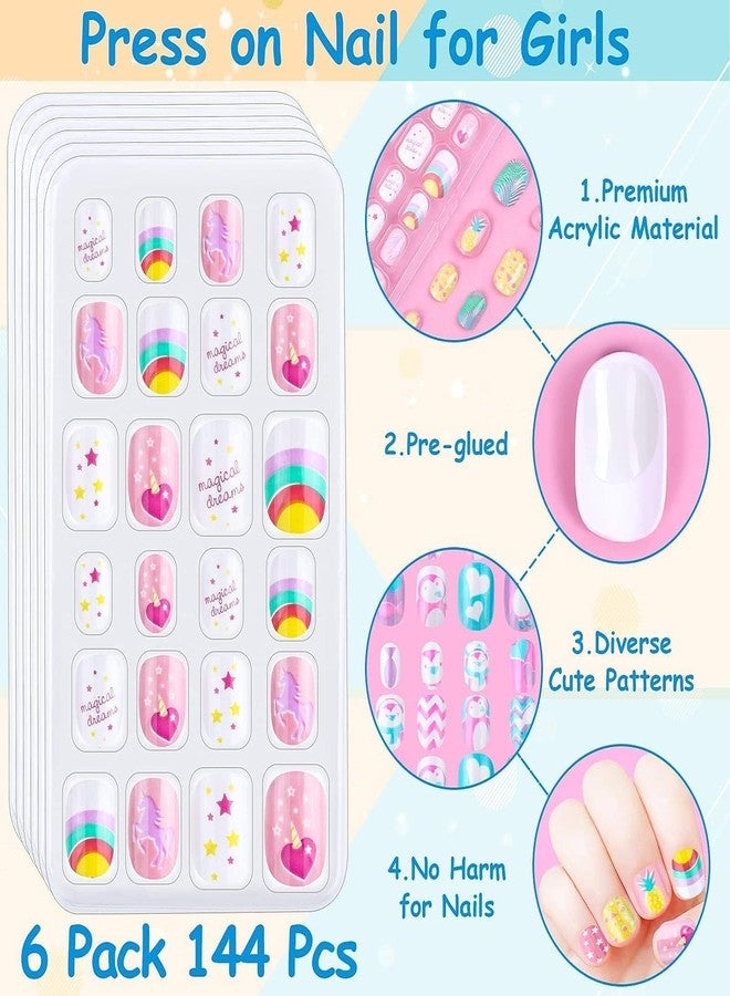 Plenteous Children Acrylic Fake Nails Press on Pre-glue Full Cover Glitter Gradient Color Rainbow Short False Nail Art Kits Set for Kids Little Girls - Multicolor Gradient Series, 96 pcs, Multi Color. - Image 5