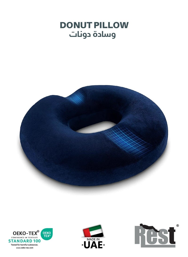 Rest Ergonomic Memory Foam Donut Pillow for Tailbone & Hemorrhoid Pain Relief – 35x42cm, Blue - Image 1