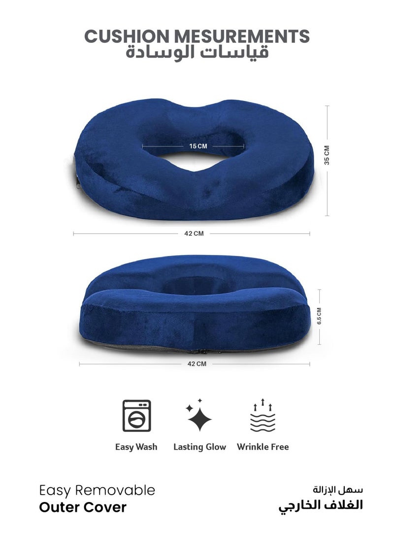 Rest Ergonomic Memory Foam Donut Pillow for Tailbone & Hemorrhoid Pain Relief – 35x42cm, Blue - Image 3