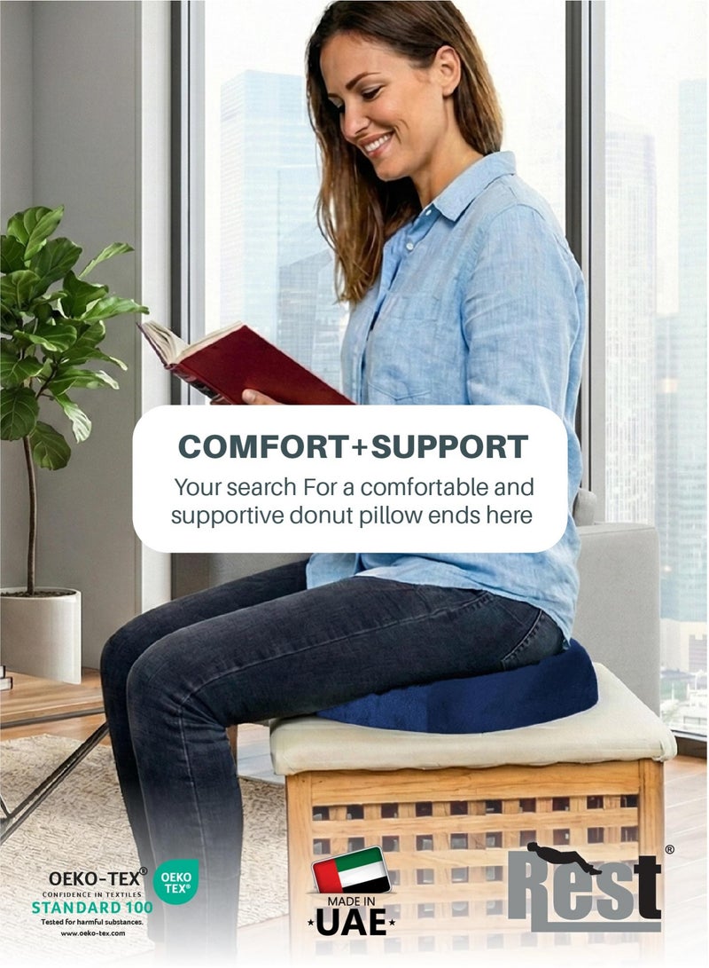 Rest Ergonomic Memory Foam Donut Pillow for Tailbone & Hemorrhoid Pain Relief – 35x42cm, Blue - Image 5