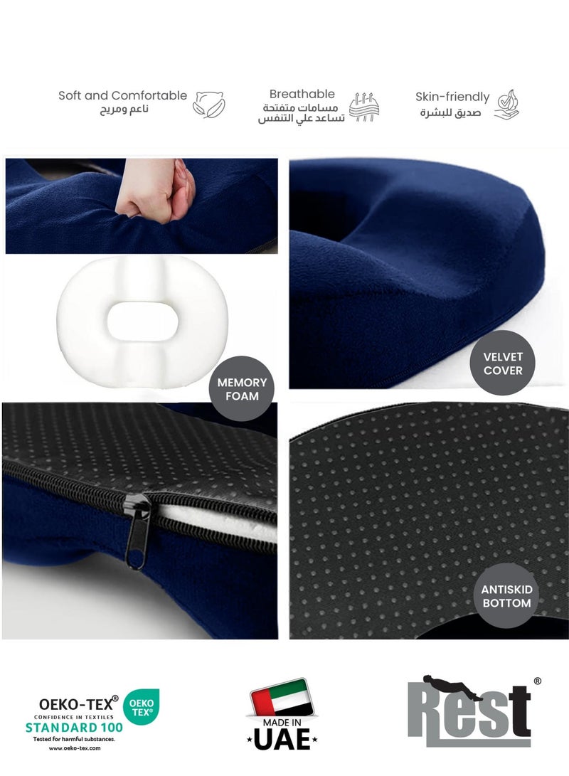 Rest Ergonomic Memory Foam Donut Pillow for Tailbone & Hemorrhoid Pain Relief – 35x42cm, Blue - Image 4