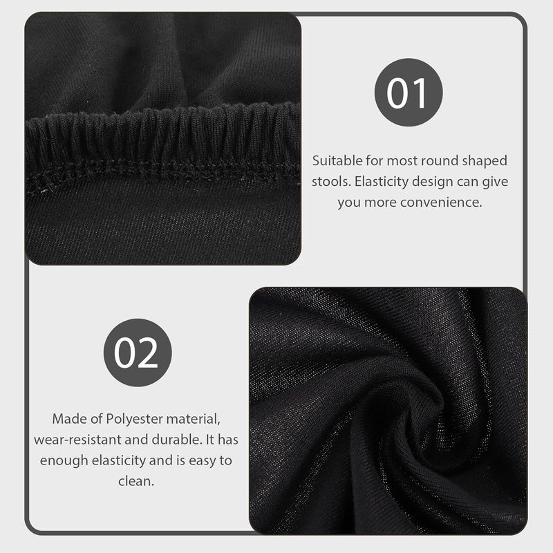 2pcs Stretch Round Bar Stool Covers, Removable Elastic Round Bar Chair Seat Protectors, Washable Slipcovers for Home Kitchen Dining Room Barstools, Black - Image 4
