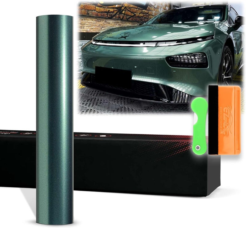 EZAUTO WRAP EZAUTOWRAP 12""x60"" (1FTx5FT) Fir Green PET Super Gloss Metallic High Glossy Vinyl Wrap Auto Car Sticker Decal Film Sheet Bubble Free Air Release Technology with Tool Kit - Image 1