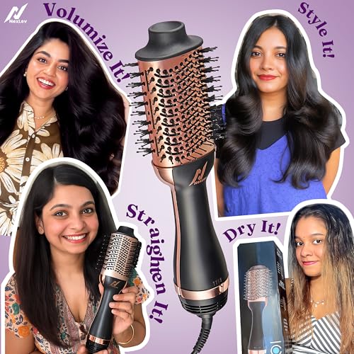 Nexlev Ionic Volumizer|3 In 1 Hot Air Brush To Straight Dry & Volumize|1200 Watts|Reduce Frizz|Ceramic Tourmaline Coated Large Barrel|Salon Like Soft Curl At Home|3 Speed & 2 Heat Settings|V-01 RG - Image 2