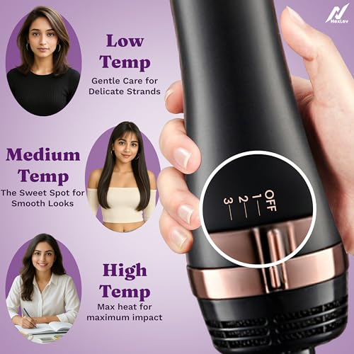 Nexlev Ionic Volumizer|3 In 1 Hot Air Brush To Straight Dry & Volumize|1200 Watts|Reduce Frizz|Ceramic Tourmaline Coated Large Barrel|Salon Like Soft Curl At Home|3 Speed & 2 Heat Settings|V-01 RG - Image 4