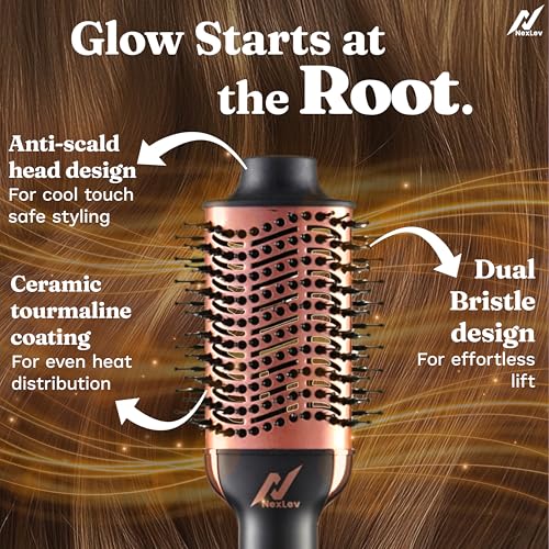 Nexlev Ionic Volumizer|3 In 1 Hot Air Brush To Straight Dry & Volumize|1200 Watts|Reduce Frizz|Ceramic Tourmaline Coated Large Barrel|Salon Like Soft Curl At Home|3 Speed & 2 Heat Settings|V-01 RG - Image 5