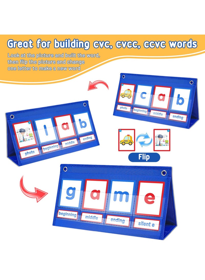Excefore Educational Toys for Kids CVC Word Builder Desktop Pocket Chart CVC Word Spelling Games Literacy Learning Cards Montessori Educational Toy for Kids Preschool Kindergarten Learning Education - Image 5