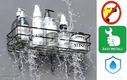SPARSHMART Sima Bathroom Rack - Bathroom Shelves - Kitchen Storage - Self Adhesive Bathroom Shelf and Shampoo Holder with 4 Hook Adhesive Shower Caddy Metal Shelf  - Image 4