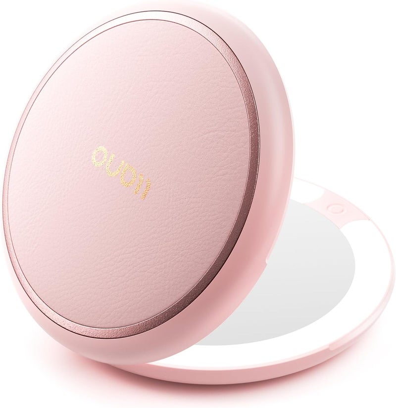 llano llano Compact Mirror, Lighted Travel Makeup Mirror with 1X/2X Magnifying Double Sided Dimmable Portable Pocket Mirror for Handbag and Pocket,Foldable Compact Mirror 3.6"L x 0.8"W, USB Charging (Pink) 