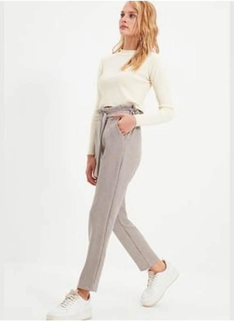 trendyol Gray Cigarette Tie Woven Trousers TWOAW21PL0316