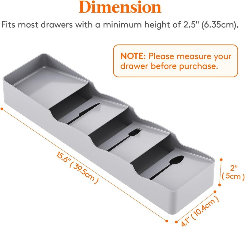 Lifewit Small Flatware Drawer Organizer, Compact Narrow Silverware Tray for Kitchen Drawers, Plastic Cutlery Holder for Spoons, Forks, Knives – Fits Small & Slim Kitchen Drawers, Gray - Image 4