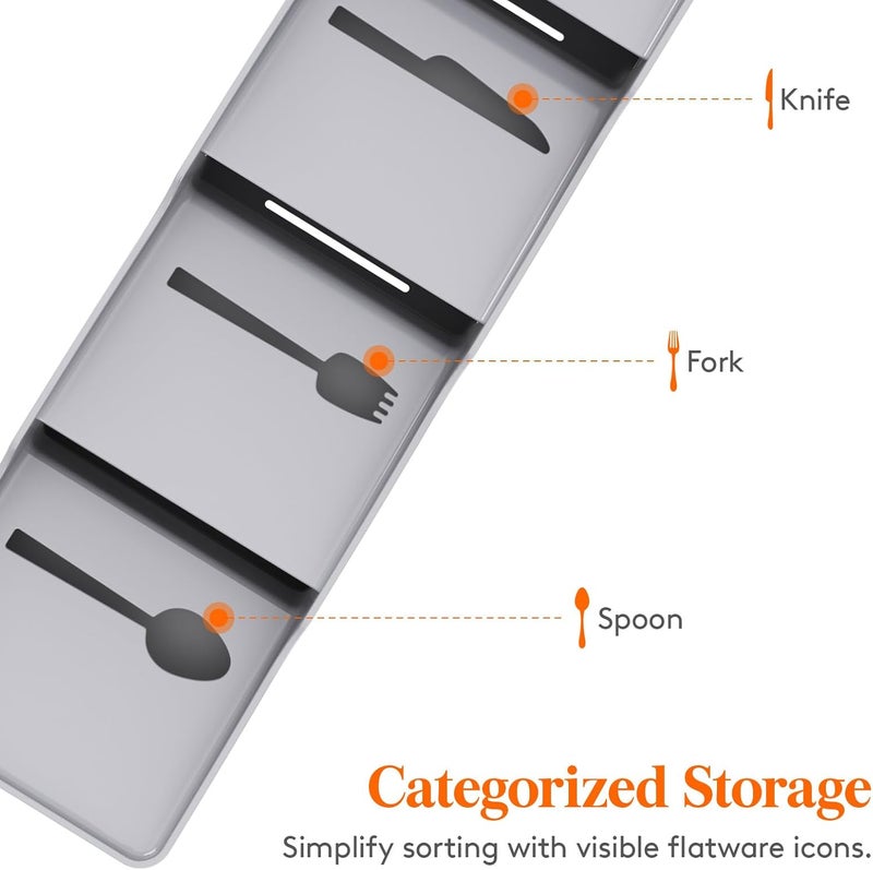 Lifewit Small Flatware Drawer Organizer, Compact Narrow Silverware Tray for Kitchen Drawers, Plastic Cutlery Holder for Spoons, Forks, Knives – Fits Small & Slim Kitchen Drawers, Gray - Image 3
