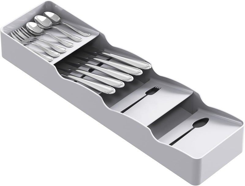 Lifewit Small Flatware Drawer Organizer, Compact Narrow Silverware Tray for Kitchen Drawers, Plastic Cutlery Holder for Spoons, Forks, Knives – Fits Small & Slim Kitchen Drawers, Gray - Image 1