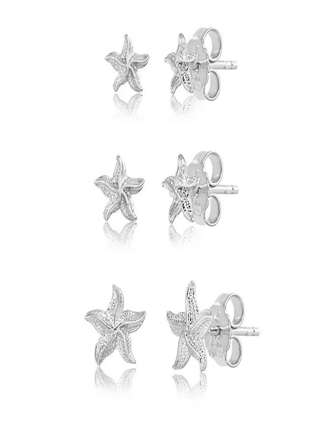Dtja 3 Pairs Tiny Starfish Stud Earrings Sterling Silver Set for Women Girls Cute Star Cartilage 20g Studs Tragus Post Pin Hypoallergenic Piercing Body Jewelry Dainty Gifts - Image 1