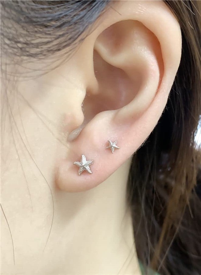 Dtja 3 Pairs Tiny Starfish Stud Earrings Sterling Silver Set for Women Girls Cute Star Cartilage 20g Studs Tragus Post Pin Hypoallergenic Piercing Body Jewelry Dainty Gifts - Image 4