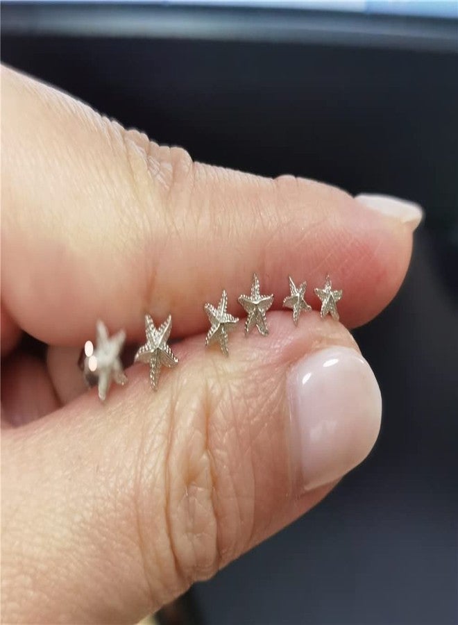 Dtja 3 Pairs Tiny Starfish Stud Earrings Sterling Silver Set for Women Girls Cute Star Cartilage 20g Studs Tragus Post Pin Hypoallergenic Piercing Body Jewelry Dainty Gifts - Image 5