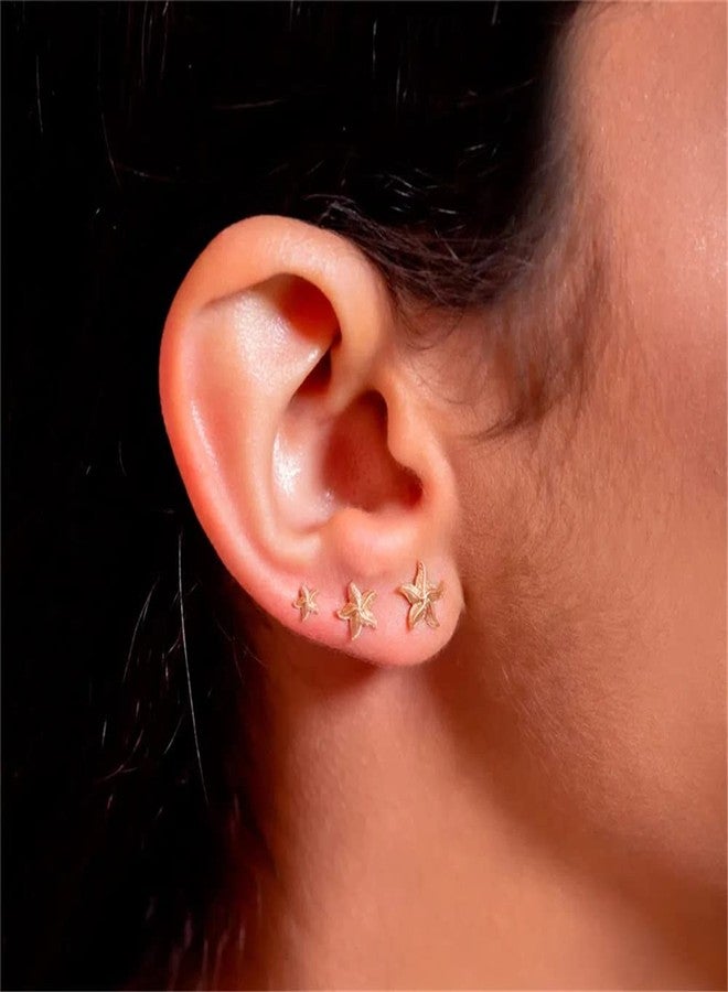 Dtja 3 Pairs Tiny Starfish Stud Earrings Sterling Silver Set for Women Girls Cute Star Cartilage 20g Studs Tragus Post Pin Hypoallergenic Piercing Body Jewelry Dainty Gifts - Image 2
