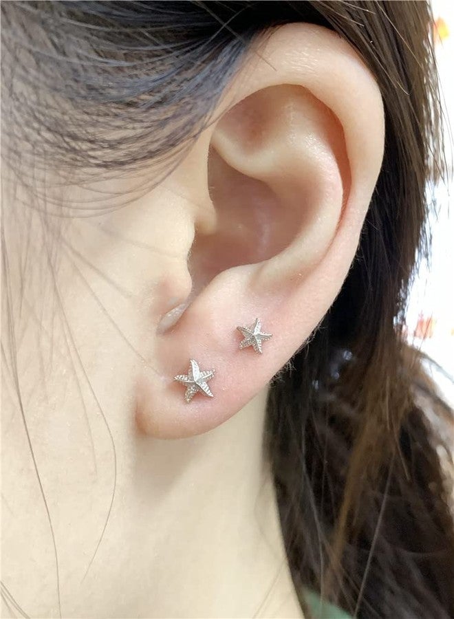 Dtja 3 Pairs Tiny Starfish Stud Earrings Sterling Silver Set for Women Girls Cute Star Cartilage 20g Studs Tragus Post Pin Hypoallergenic Piercing Body Jewelry Dainty Gifts - Image 3