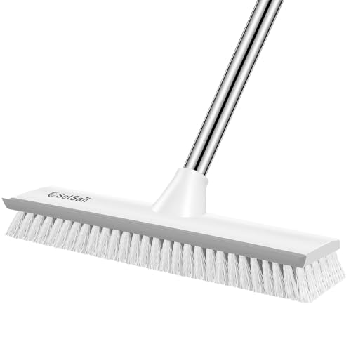 SetSail Upgraded Large Wide Floor Scrub Brush with 51Inch Long Adjustable Handle 2 in 1 Scrape Brush Stiff Bristle Floor Scrubber for Cleaning Shower Bathroom Kitchen Wall Deck Tub TileGrey White - Image 1