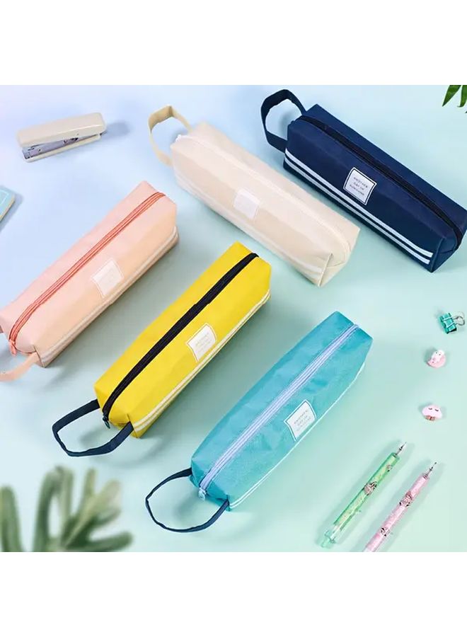 Random 3 Colors Solid Pencil Case Large Capacity Oxford Stationery Bag With Handle Waterproof Dustproof Reusable Storage Box For Pens Crayons Watercolor Pencils - Image 2