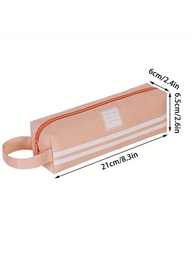 Random 3 Colors Solid Pencil Case Large Capacity Oxford Stationery Bag With Handle Waterproof Dustproof Reusable Storage Box For Pens Crayons Watercolor Pencils - Image 3