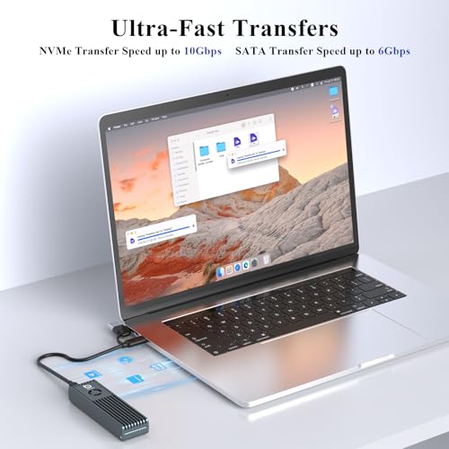 Xiaobi NVMe Enclosure with Cooling Fan, Tool-Free Installation,Full Aluminum Alloy, Sandwich Style Design, USB 3.2 Gen 2 PCIe Adapter for M & M+B Key NVMe/SATA M.2 SSD Case for 2230/2242/2260/2280 - Image 2