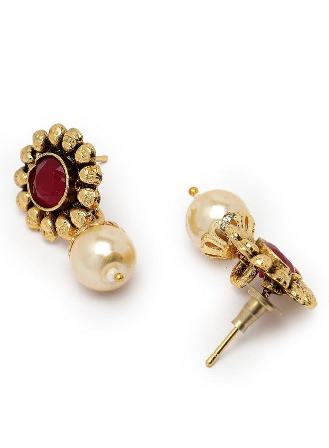 Sukkhi سلسلة قلادة طويلة متعددة الخيوط مع أقراط من الأحجار الخضراء والحمراء بتصميم هندي جميل | مجموعة مجوهرات للنساء (NS105689) - Image 3