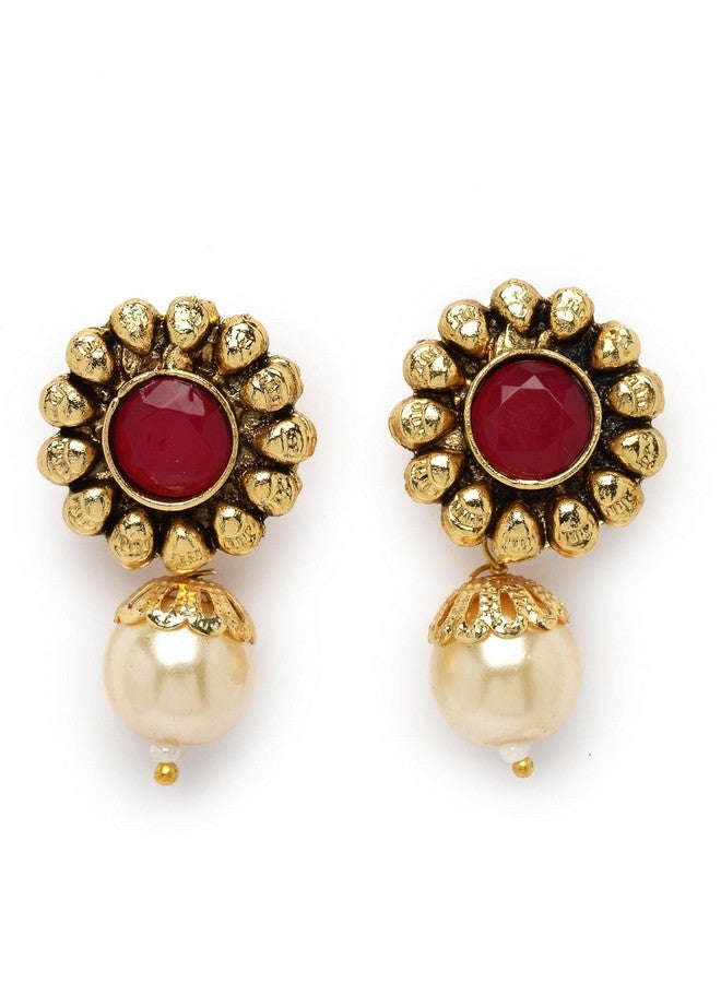 Sukkhi سلسلة قلادة طويلة متعددة الخيوط مع أقراط من الأحجار الخضراء والحمراء بتصميم هندي جميل | مجموعة مجوهرات للنساء (NS105689) - Image 5