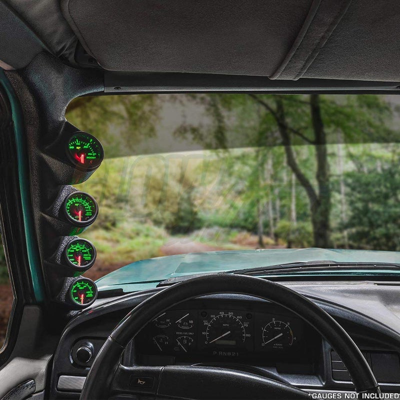 GLOWSHIFT Black Quad Pillar Gauge Pod Compatible with Ford F-Series F-250 F-350 Power Stroke 1992-1997 - ABS Plastic - Mounts (4) 2-1/16" (52mm) Gauges - Image 2