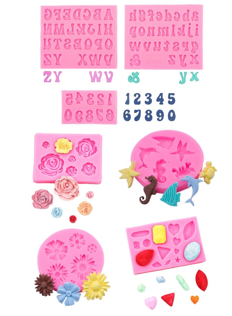 ONLYMAY 7PCS  silicone molds set，Rose Flowers，Gems, letters, numbers, marine animals, sunflowers，silicone molds Cake Chocolate Mold wedding Cake Decorating Tools Fondant Sugarcraft Cake Molds  - Image 1