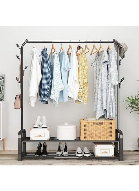 Single Row Of Simple Drying Hanger With Hooks, Two Layer Base, Can Hang Bags, Simple Installation And Space Saving, Black