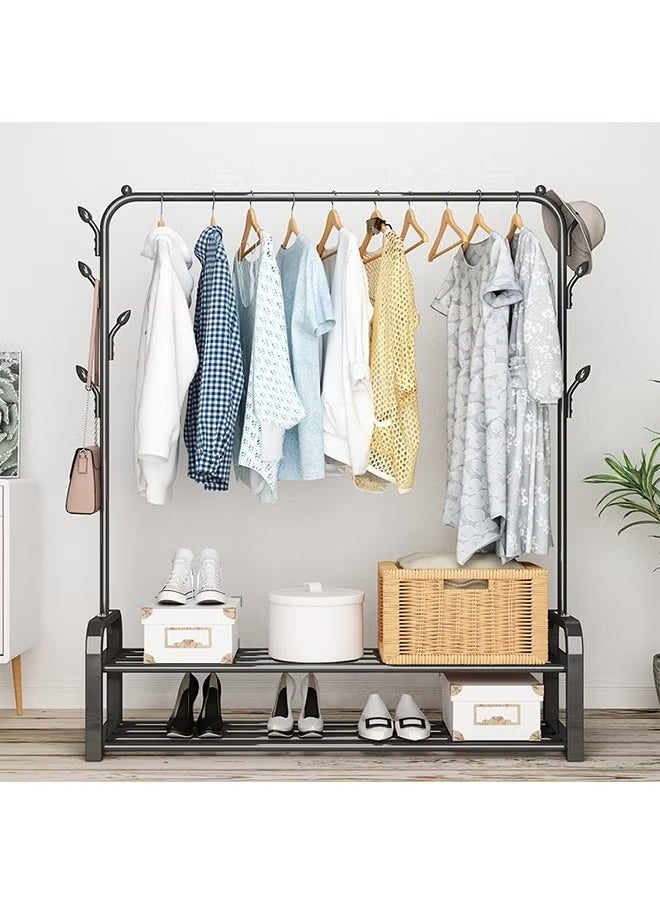 Single Row Of Simple Drying Hanger With Hooks, Two Layer Base, Can Hang Bags, Simple Installation And Space Saving, Black