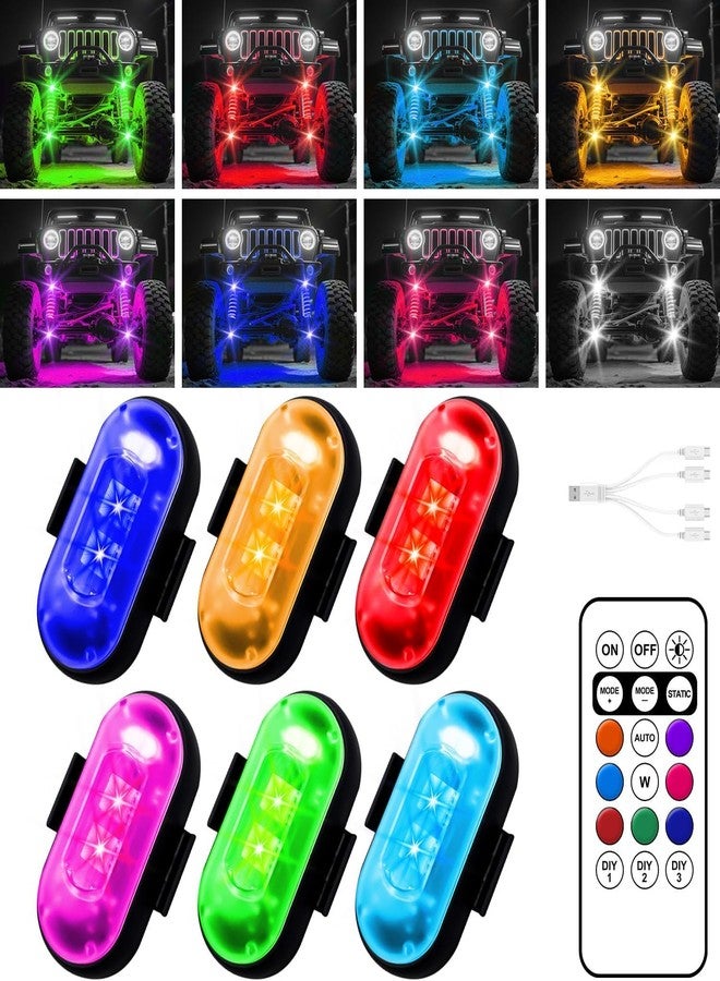 أضواء LED لاسلكية للسيارة، أضواء صخرية لاسلكية بـ 8 ألوان و10 أوضاع، ضوء تحذير LED وامض، للدراجات النارية، والقوارب، والتخييم، والدراجات، والطائرات بدون طيار، تصميم أمريكي (6 قطع سوداء) - Image 1