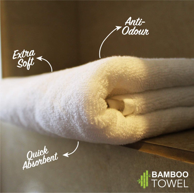 AUXIMPRO Bamboo Bath & Swim Towel, Super Absorbent & Soft, Antibacterial, 600 GSM, Full Size 140 cm x 70 cm, White - Image 2