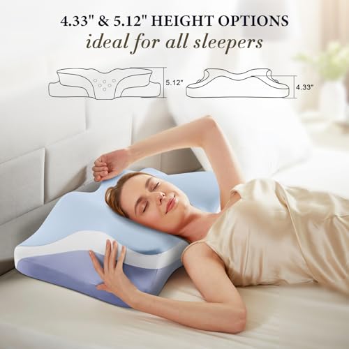 Silkena Cervical Pillow for Neck Pain Relief - Cooling Ergonomic Memory Foam Pillows for Sleeping, Contour Neck Support Pillow for Side, Back, Stomach Sleepers with Anti-pilling Pillowcase Queen Size-Ice Blue - Image 5