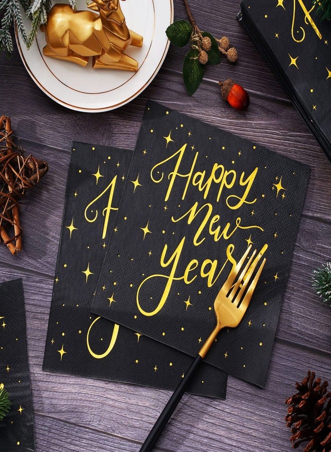 Whaline 80 Pack New Year Napkins 6.5 x 6.5 Inch Black Gold Foil Disposable Napkins Happy New Year Dinner Napkins Decorative Holiday Party Paper Napkins for New Year Christmas Party Supplies - Image 4