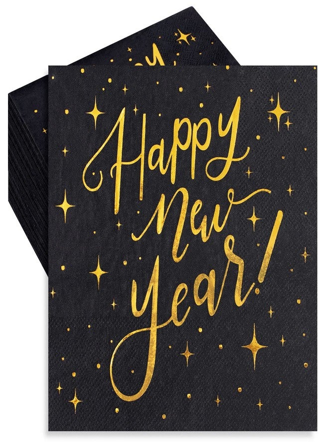 Whaline 80 Pack New Year Napkins 6.5 x 6.5 Inch Black Gold Foil Disposable Napkins Happy New Year Dinner Napkins Decorative Holiday Party Paper Napkins for New Year Christmas Party Supplies - Image 1