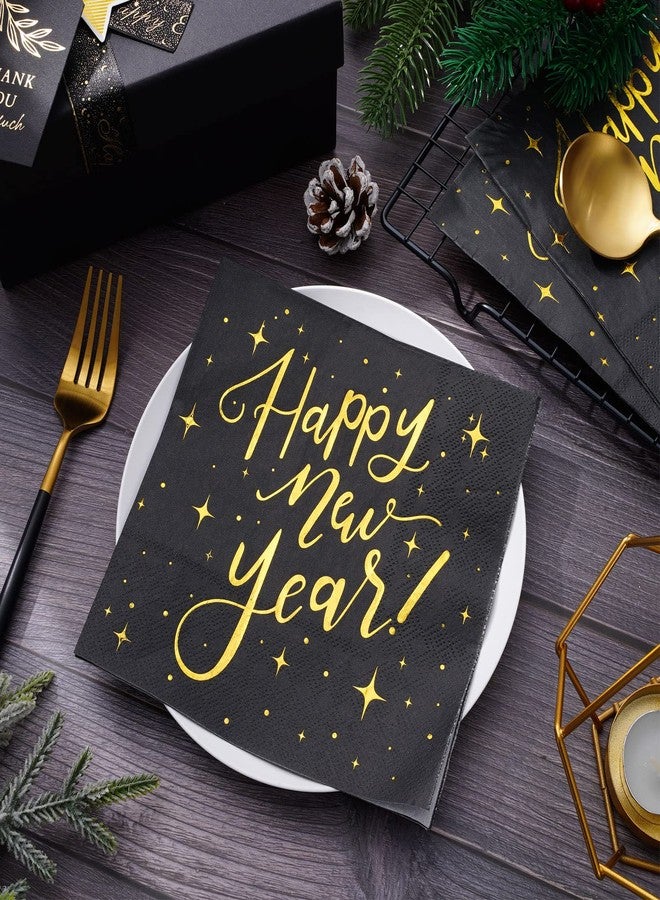 Whaline 80 Pack New Year Napkins 6.5 x 6.5 Inch Black Gold Foil Disposable Napkins Happy New Year Dinner Napkins Decorative Holiday Party Paper Napkins for New Year Christmas Party Supplies - Image 5