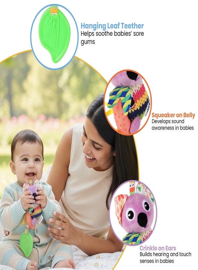 Nuluv Activity Koala Stroller Toy with Teether, Squeaker and Crinkle Ears, Soft Sensory Plush Toy for Playtime Fun, Lightweight and Portable, Non-Toxic Travel-Friendly, for Kids 3+ Months - Image 2