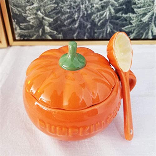 Eplze YBK Tech Cute Pumpkin Cup, Ceramic Coffee Mug, Tea Cup with Lid and Spoon (8.5oz) - Image 3