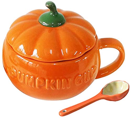 Eplze YBK Tech Cute Pumpkin Cup, Ceramic Coffee Mug, Tea Cup with Lid and Spoon (8.5oz) - Image 1