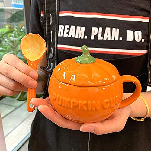 Eplze YBK Tech Cute Pumpkin Cup, Ceramic Coffee Mug, Tea Cup with Lid and Spoon (8.5oz) - Image 5