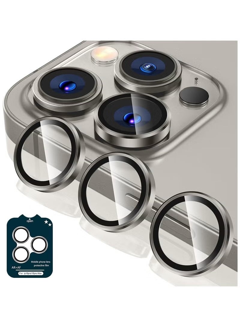 يويو تيك التيتانيوم الطبيعي متوافق مع iPhone 16 Pro / iPhone 16 Pro Max واقي عدسة الكاميرا ، واقي عدسة AR ، التثبيت التلقائي لواقي عدسة AR ، زجاج مقسى 9H ، حلقة معدنية فردية AR + AF - تيتانيوم طبيعي - Image 1