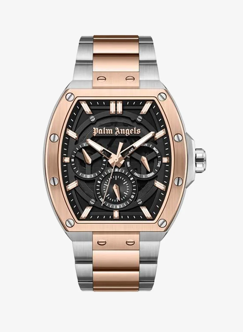 Palm Angels Vortex Black Dial Stainless Steel Bracelet Multifunction Watch for Men, 42mm