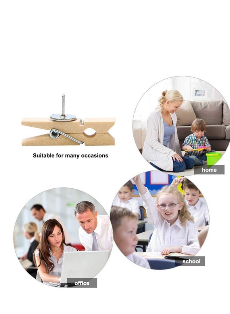 KASTWAVE دبابيس دفع، ELECDON مع مشابك خشبية 50 قطعة دبابيس دفع مشابك ورق مشابك ملابس لمشاريع الفنون لوحات الفلين ملاحظات صور عرض جدار يستخدم في المكاتب المدارس الأماكن العامة - Image 2