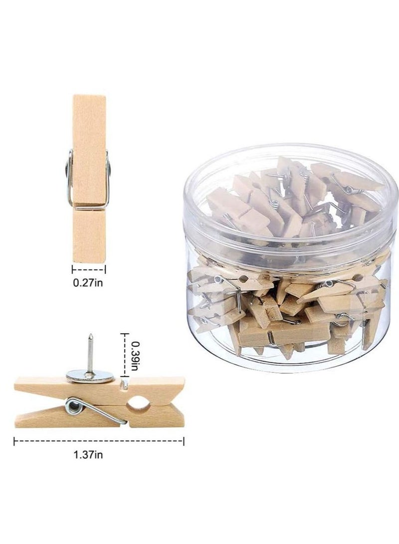 KASTWAVE دبابيس دفع، ELECDON مع مشابك خشبية 50 قطعة دبابيس دفع مشابك ورق مشابك ملابس لمشاريع الفنون لوحات الفلين ملاحظات صور عرض جدار يستخدم في المكاتب المدارس الأماكن العامة - Image 3