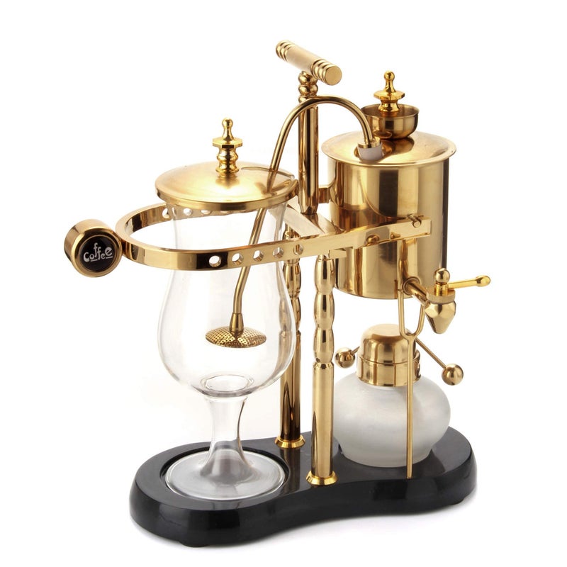Diguo Belgian/Belgium Family Balance Siphon/Syphon Coffee Maker, Elegant Double Ridged Fulcrum with Tee handle (Classic Gold) - Image 2