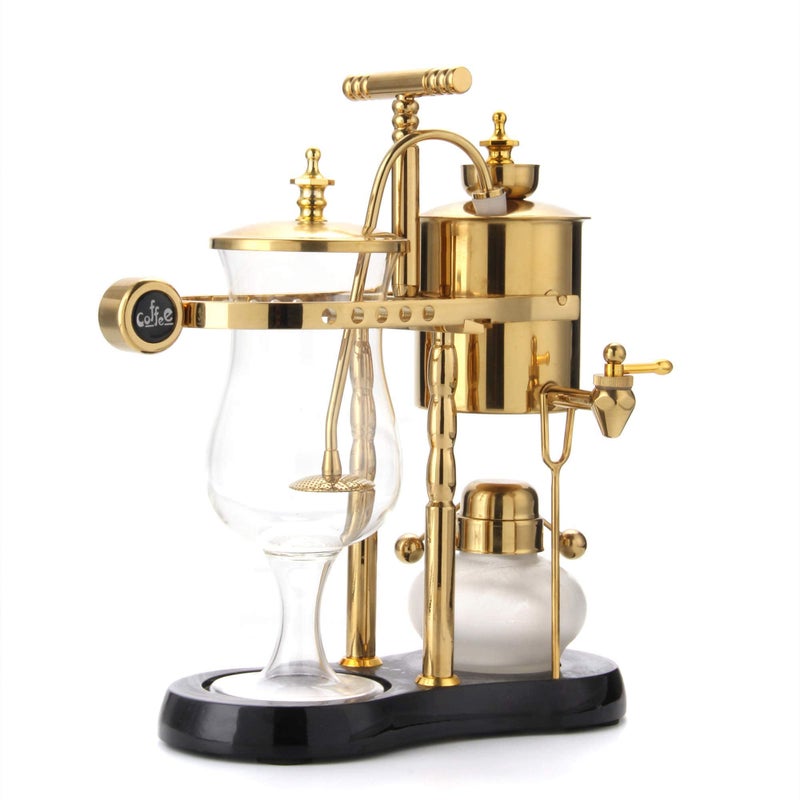 Diguo Belgian/Belgium Family Balance Siphon/Syphon Coffee Maker, Elegant Double Ridged Fulcrum with Tee handle (Classic Gold) - Image 1