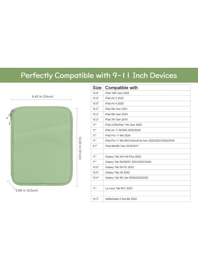 9-11 Inch Tablet Sleeve Bag Carrying Case for iPad (A16) 11th Gen 11", iPad 10th Gen 10.9" Air 5/4, i-Pad Air/Pro 11", i-Pad 9/8/7th, Galaxy Tab A9+ Plus 11", Remarkable 2 10.3", Light Green - Image 2