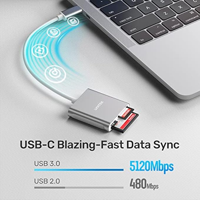 UNITEK SD CARD READER USB C, ALUMINUM 3-SLOT USB 3.0 TYPE-C FLASH MEMORY CARD FOR USB C DEVICE, SUPPORTS SANDISK COMPACT FLASH MEMORY CARD AND LEXAR PROFESSIONAL COMPACTFLASH CARD - Image 3